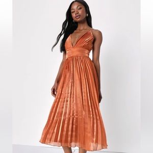 Lulus Copper Pleated Dress (L)